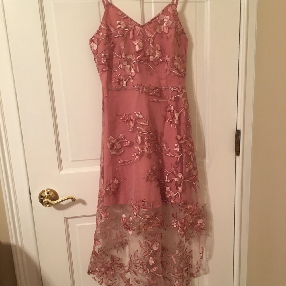 Rose Embroidery Hi Low Dress